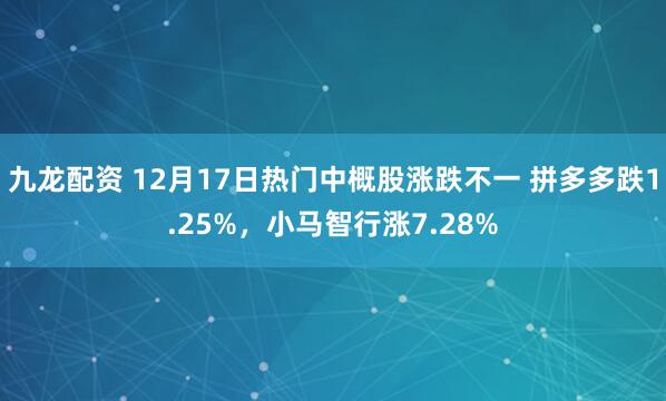 九龙配资 12月17日热门中概股涨跌不一 拼多多跌1.25%，小马智行涨7.28%